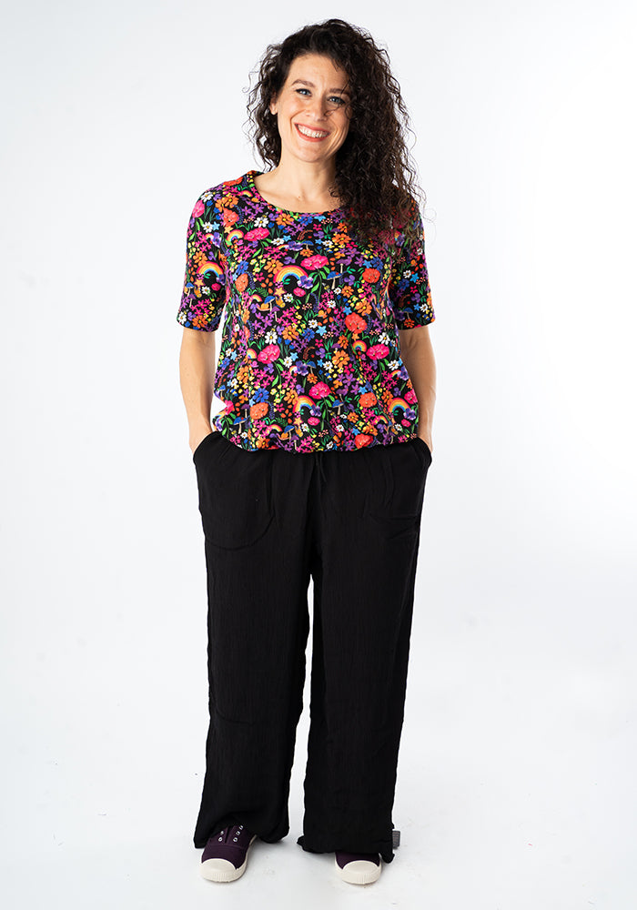 Zola Garden Rainbow Print Cotton Bubble Hem Top