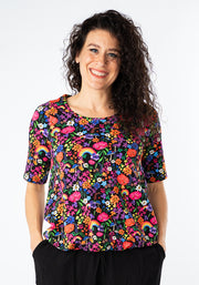 Zola Garden Rainbow Print Cotton Bubble Hem Top