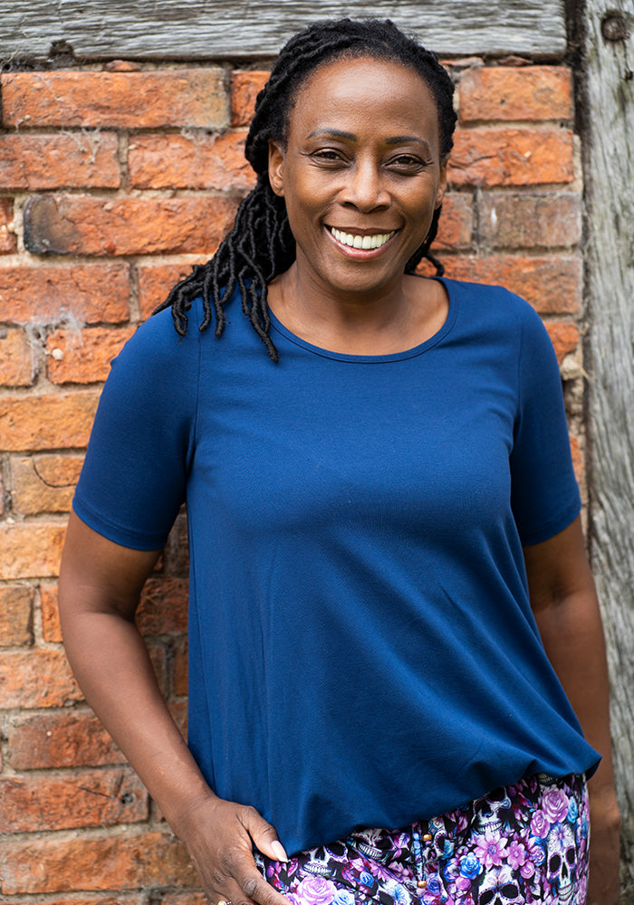 Fourth angle of Zola Solid Navy Cotton Bubble Hem Top