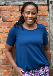 Zola Solid Navy Cotton Bubble Hem Top