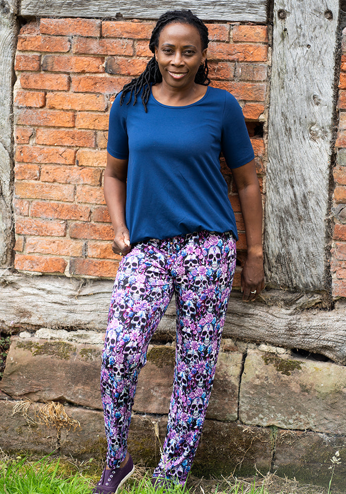 Third angle of Zola Solid Navy Cotton Bubble Hem Top
