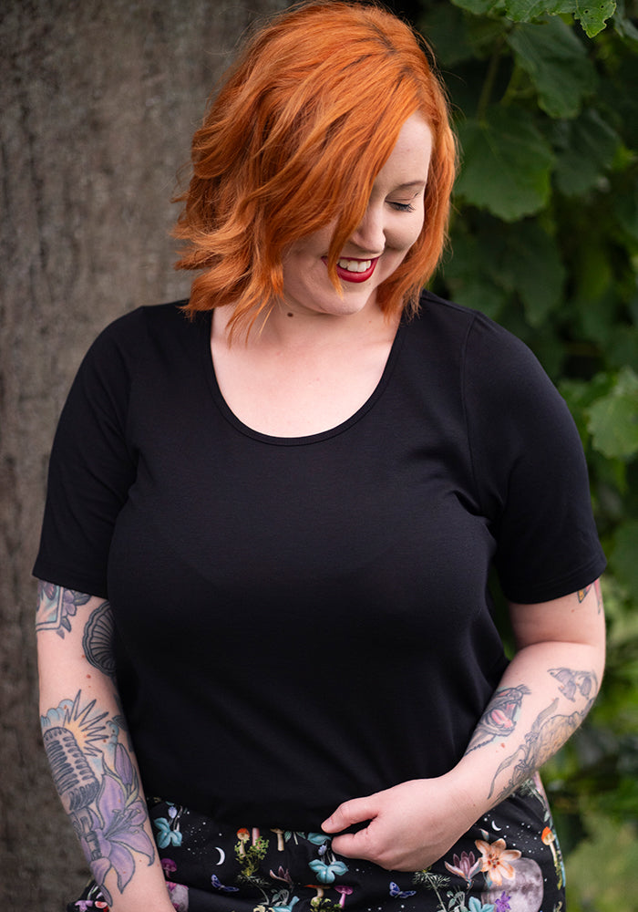 Second angle of Zola Solid Black Cotton Bubble Hem Top
