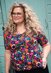 Zola Garden Rainbow Print Cotton Bubble Hem Top