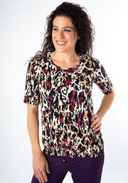 Zola Watercolour Animal Print Cotton Bubble Hem Top