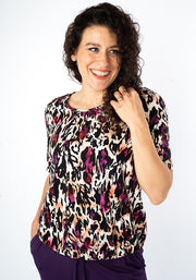 Zola Watercolour Animal Print Cotton Bubble Hem Top