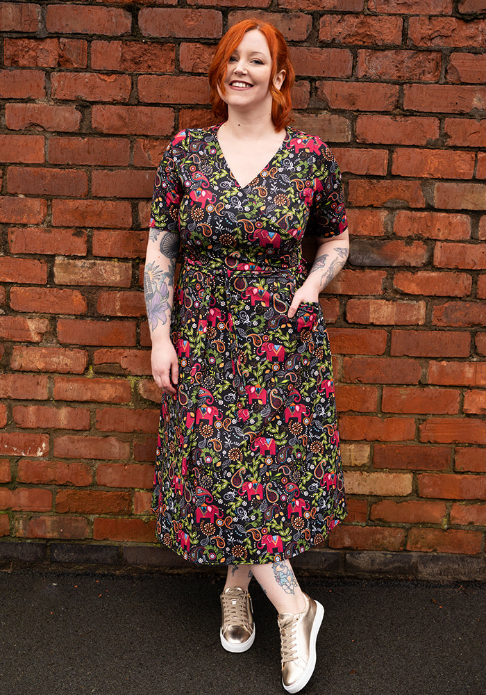 Seventh angle of Zuri Elephant Paisley Print Midi Dress