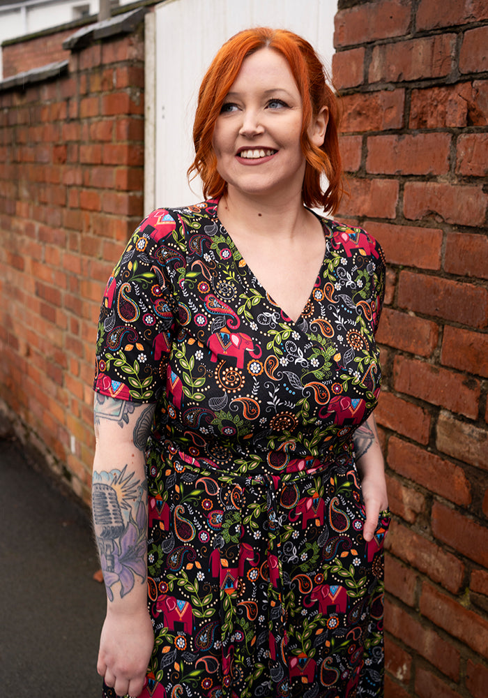 Tenth angle of Zuri Elephant Paisley Print Midi Dress