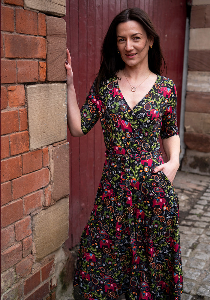 Eighth angle of Zuri Elephant Paisley Print Midi Dress