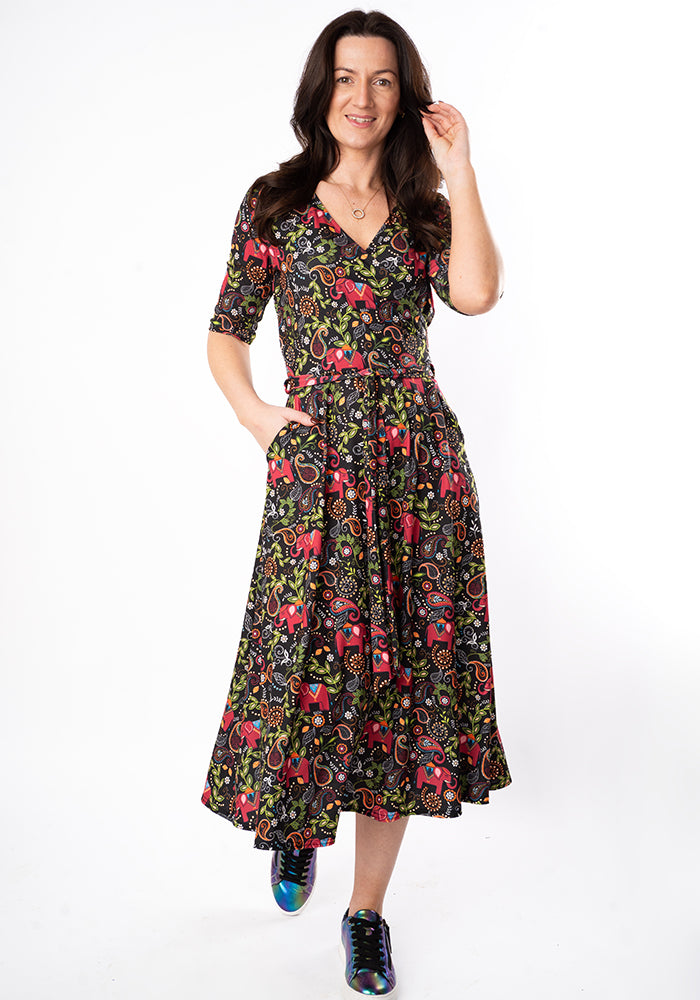 Third angle of Zuri Elephant Paisley Print Midi Dress