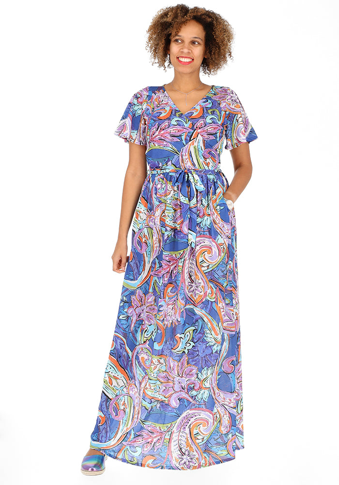 Third angle of Zyla Painted Paisley Print Maxi Dress