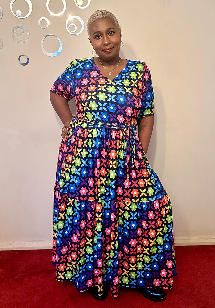 Fifth angle of Ami Retro Rainbow Floral Print Midaxi Dress