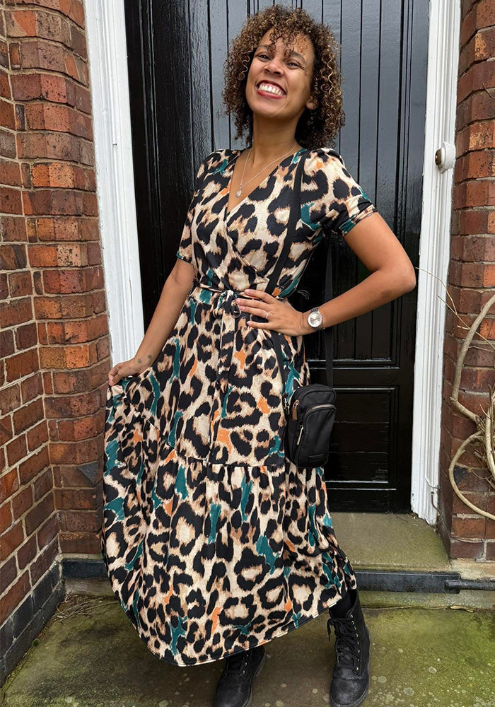 Front view of Sereena Large Scale Animal Print Midaxi Dress