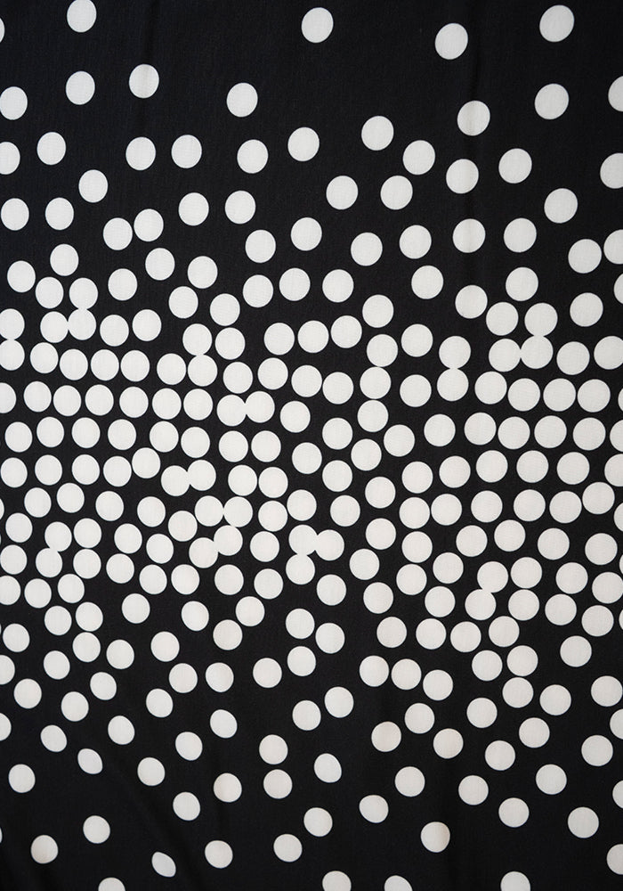 Front view of Miradie Border Print Black &amp; Ecru Spot Midi Dress