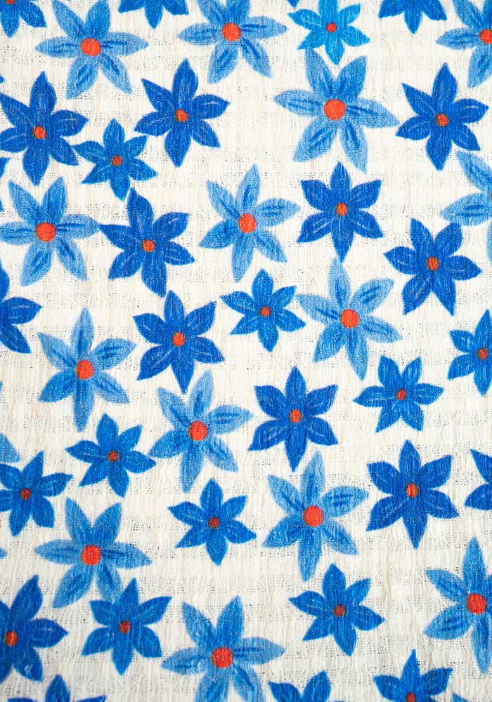 Second angle of Reyna Blue Flowers Print Tiered Dress
