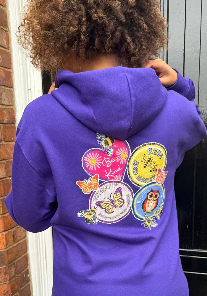 Front view of Hooded Sweatshirt - Badge Printed Hoodie (Violet Purple)