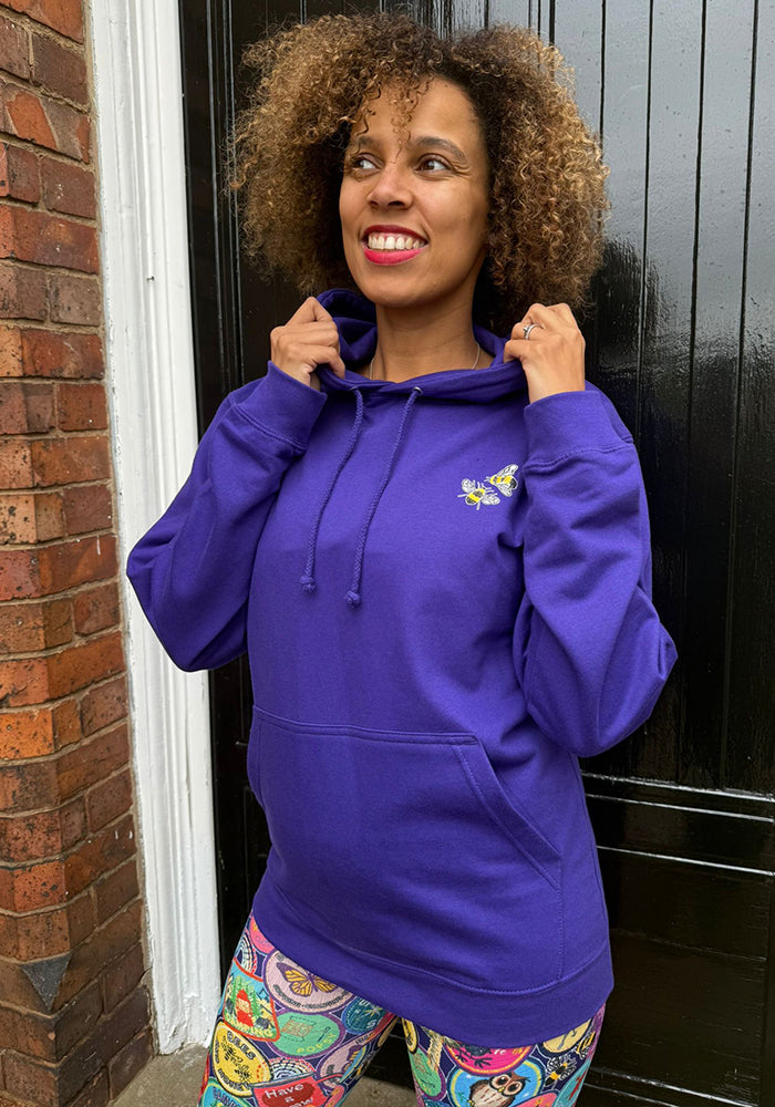 Third angle of Hooded Sweatshirt - Badge Printed Hoodie (Violet Purple)