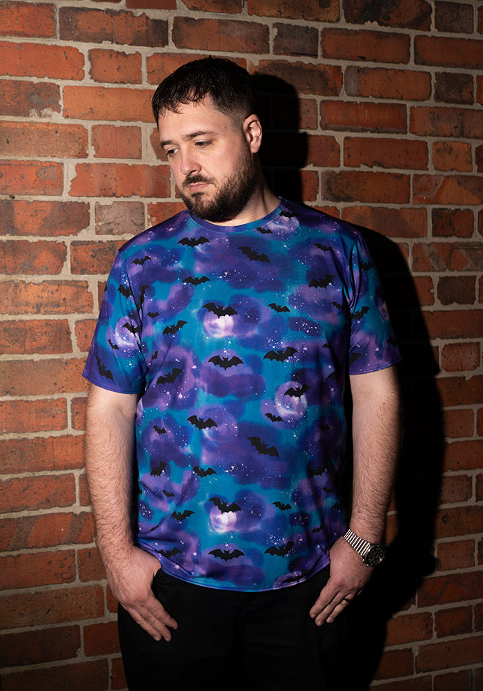 Bats in the Night Sky Purple Print Adults T-Shirt