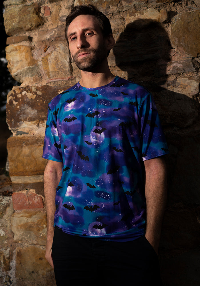 Bats in the Night Sky Purple Print Adults T-Shirt
