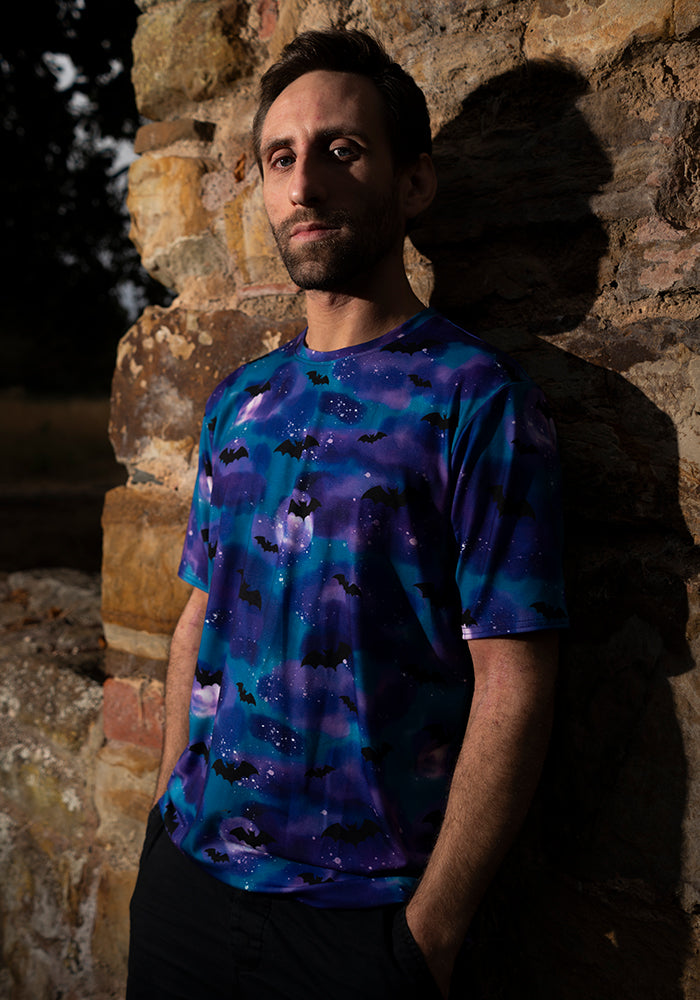 Bats in the Night Sky Purple Print Adults T-Shirt