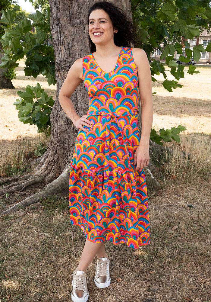 Bet Colourful Rainbow Print Cotton Midi Dress