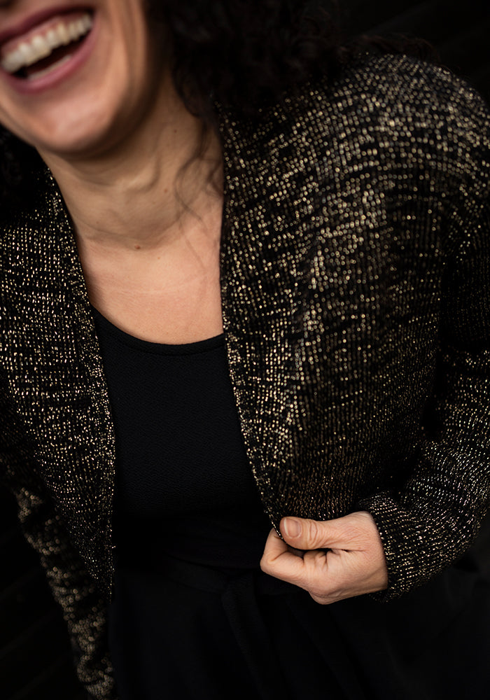 Third angle of Black &amp; Gold Lurex Bolero Cardigan