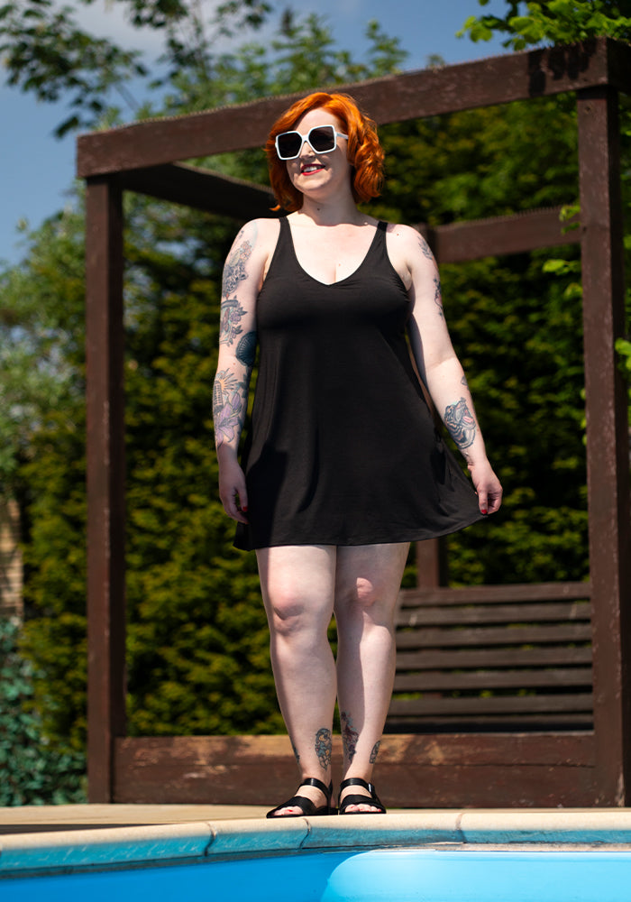 Fifth angle of Black Skirted Swimsuit, black Skirted Swimsuit An easy, confidence-boosting swimwear essential.