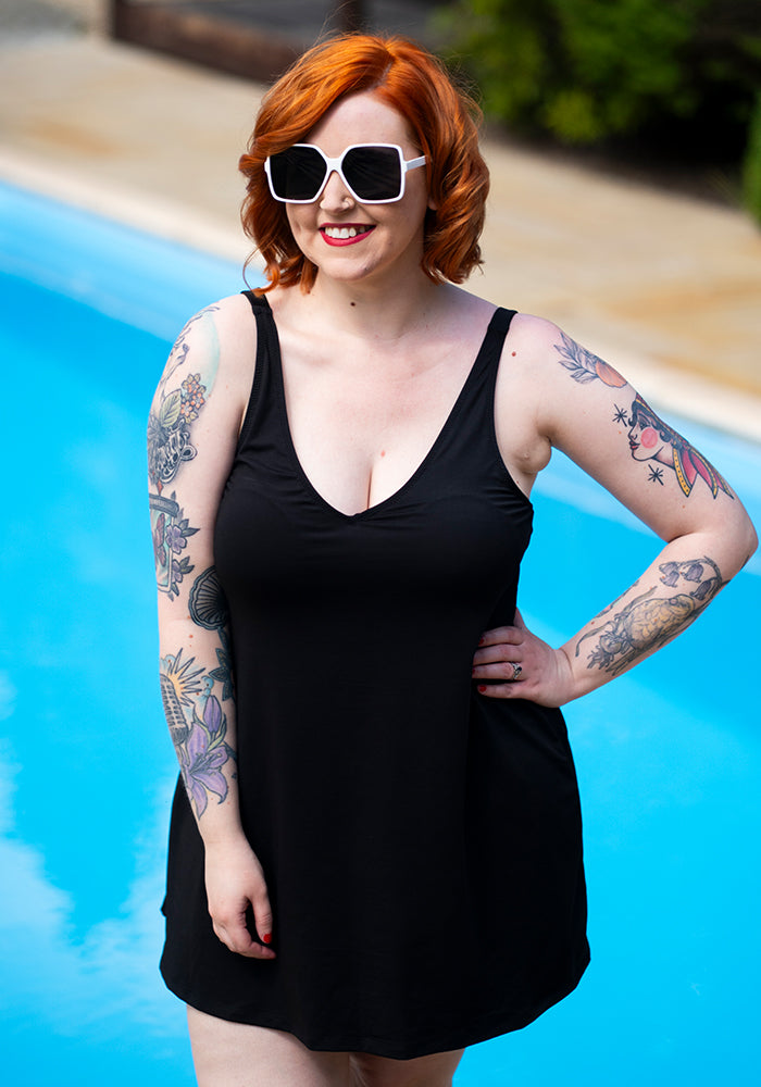 Third angle of Black Skirted Swimsuit, black Skirted Swimsuit An easy, confidence-boosting swimwear essential.