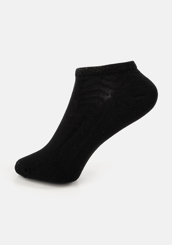 Front view of Black Bamboo Trainer Socks