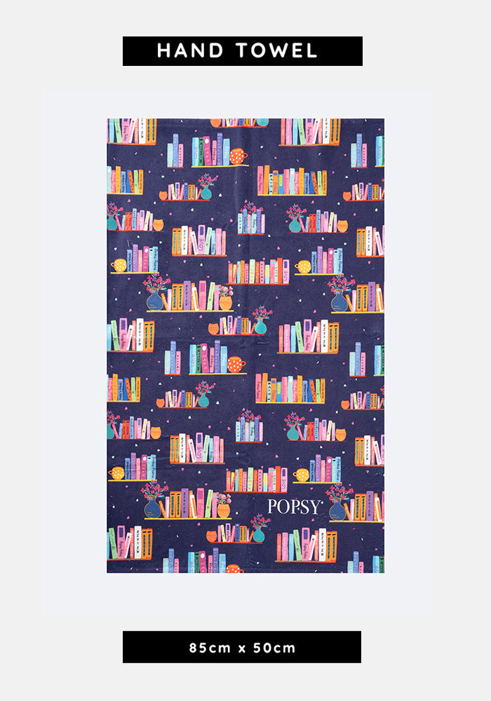 Front view of Bookshelf Print Hand Towel