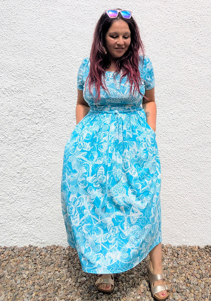 Fourth angle of Yira White Butterfly Stencil Print Midi Length Jersey Skirt