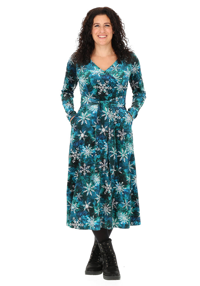 Crystelle Teal Snowflake Print Midi Dress