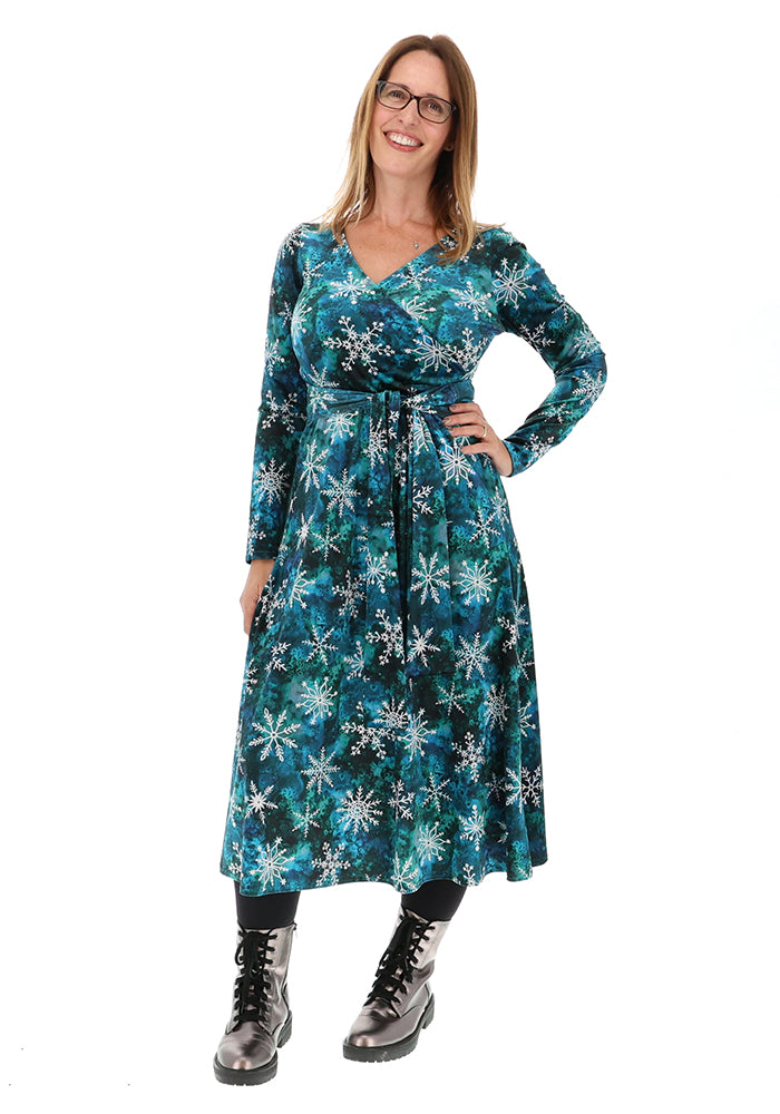 Crystelle Teal Snowflake Print Midi Dress