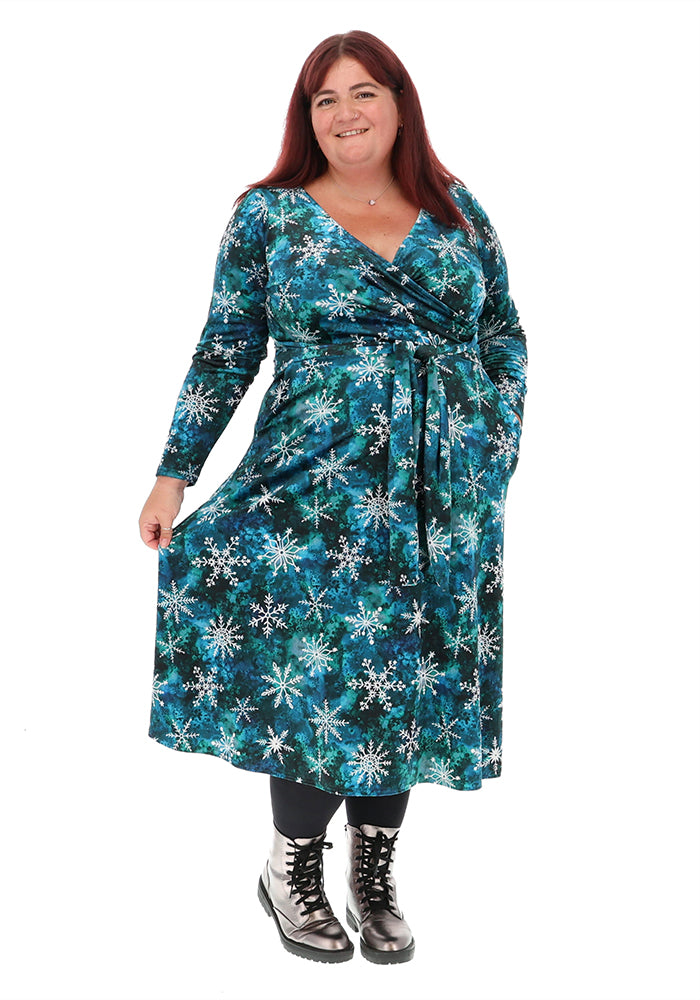 Crystelle Teal Snowflake Print Midi Dress