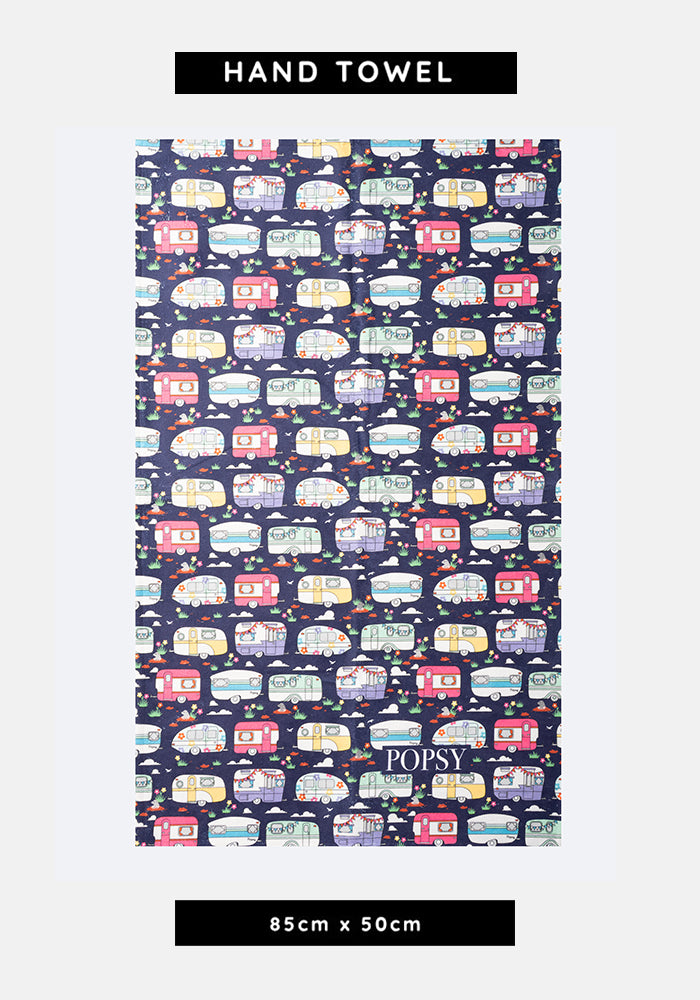 Front view of Caravan Print Hand Towel