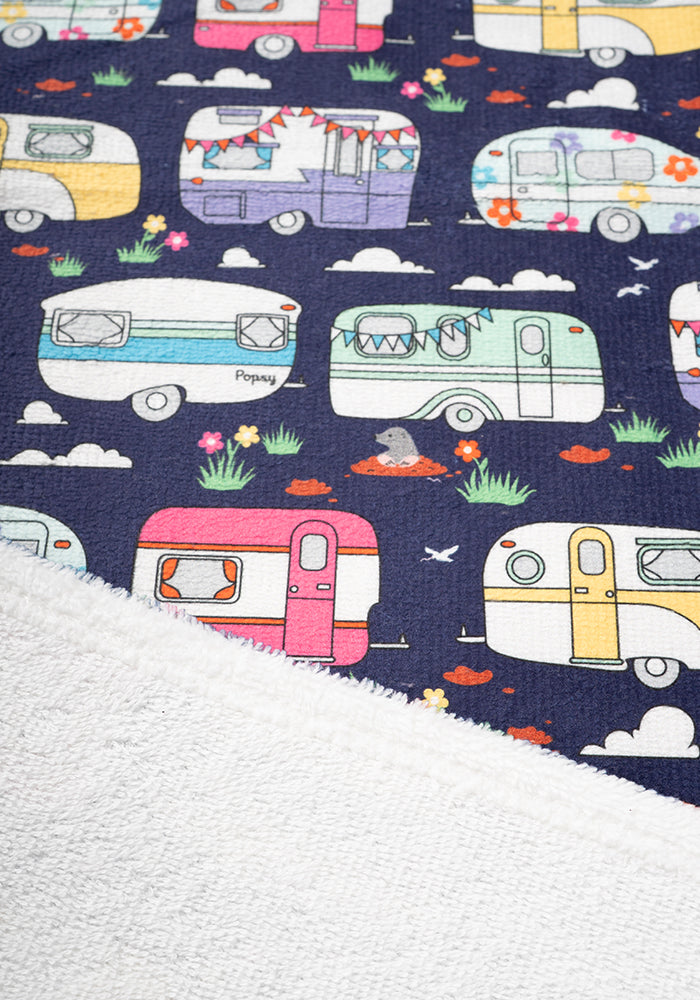 Third angle of Caravan Print Hand Towel