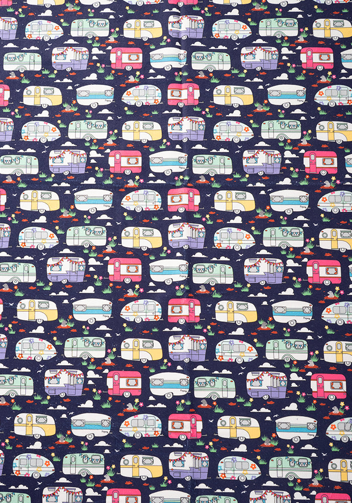 Third angle of Caravan Print Large Towel, a large towel with a retro caravan print.