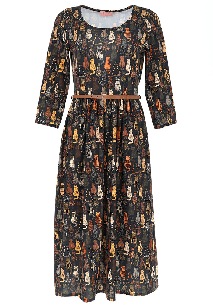 Sixth angle of Mariam Cat Print Midi Dress