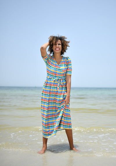 Skye Summer Painted Check Print Cotton Midaxi Dress
