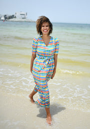 Skye Summer Painted Check Print Cotton Midaxi Dress
