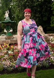 Claudine Pretty Patchwork Print Tiered Hem Midi Dress