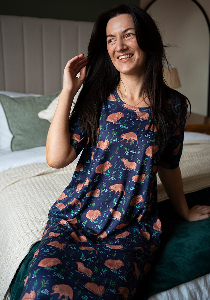 Front view of Carina Capybara Print Night Shirt, carina Capybara Print Night Shirt Meet your new favourite nightie.