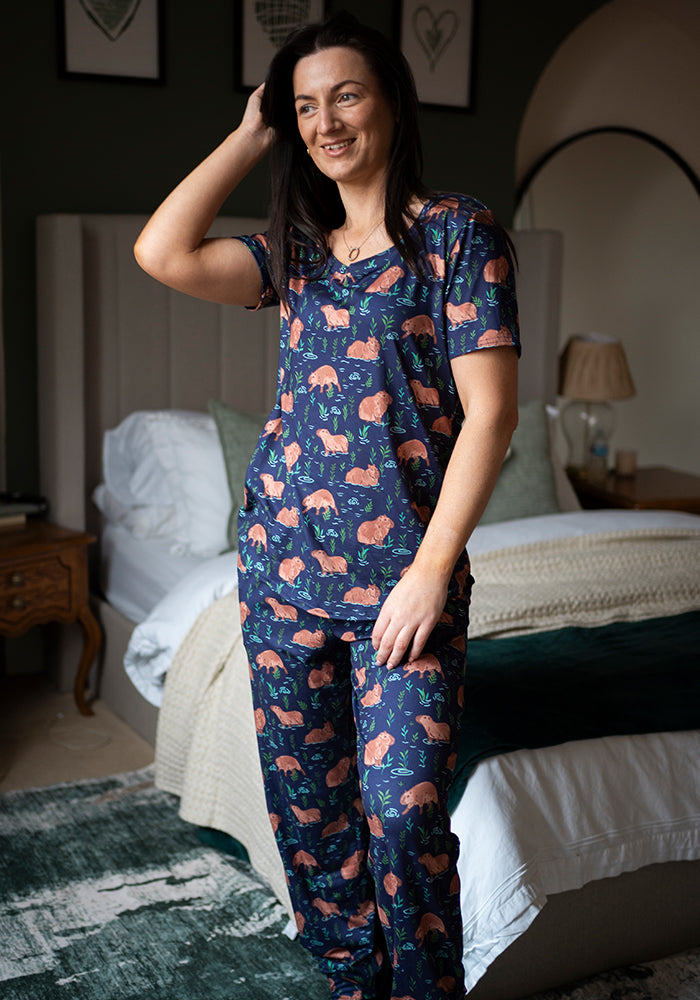 Front view of Marlo Capybara Print Pyjama Set