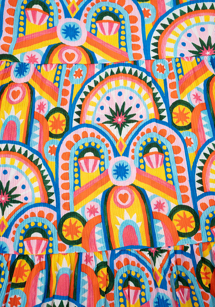 Second angle of Every Hand Painted Deco Print Woven Tiered Hem Dress