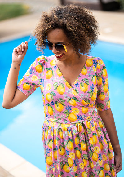 Dellia Lemon & Blossom Print Midi Dress