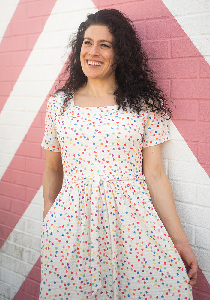 Fourth angle of Dexie Multicolour Hearts Print Midi Dress
