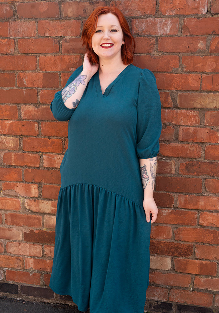 Didi Petrol Dropped Waist Oversized Relaxed Fit Midaxi Dress