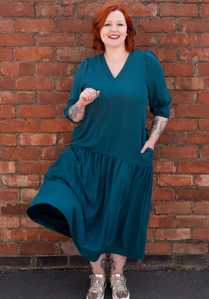 Didi Petrol Dropped Waist Oversized Relaxed Fit Midaxi Dress