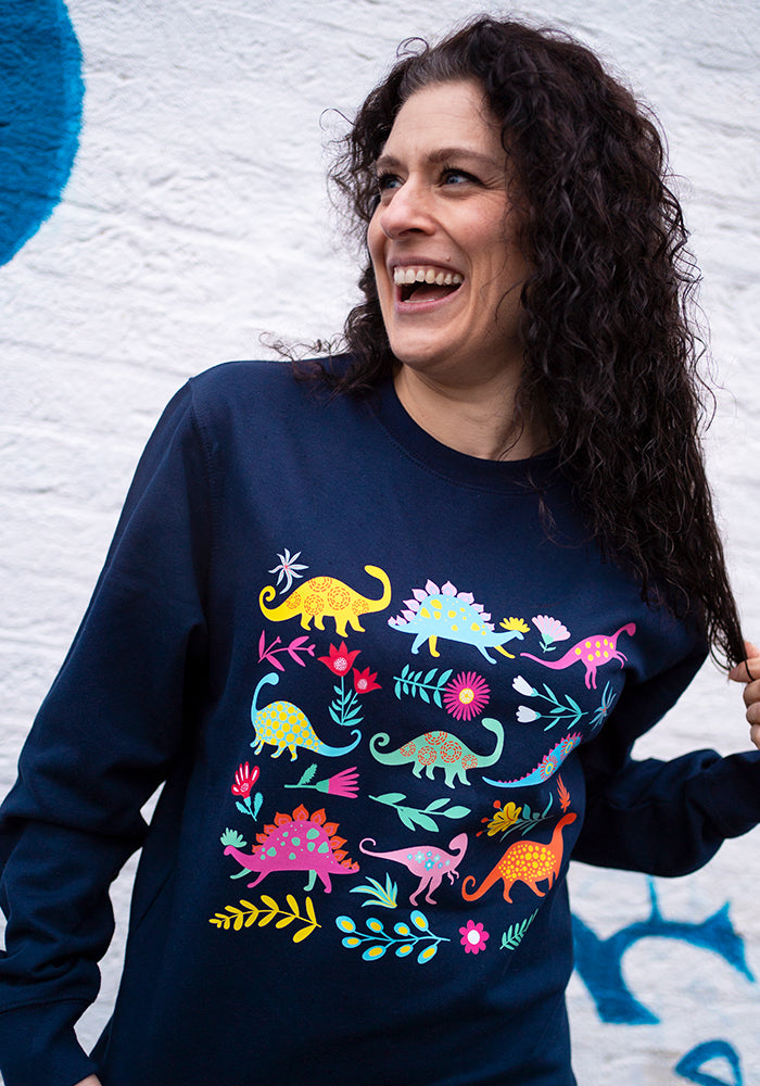 Fourth angle of Dinosaur Print Sweatshirt (Navy)