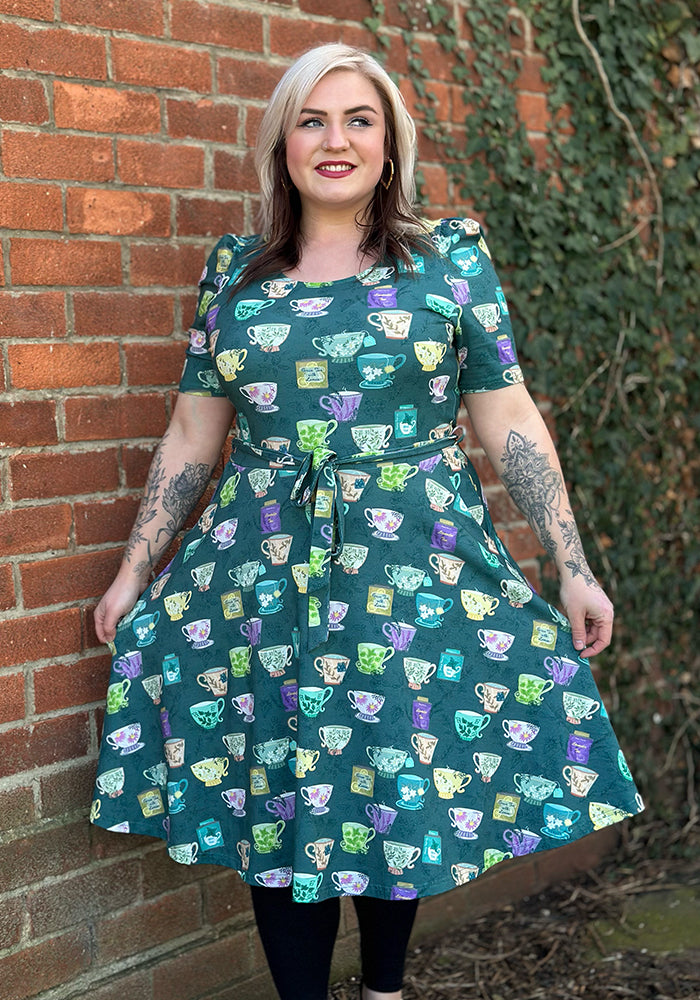 Front view of Ella-Rose Herbal Tea Print Cotton Dress