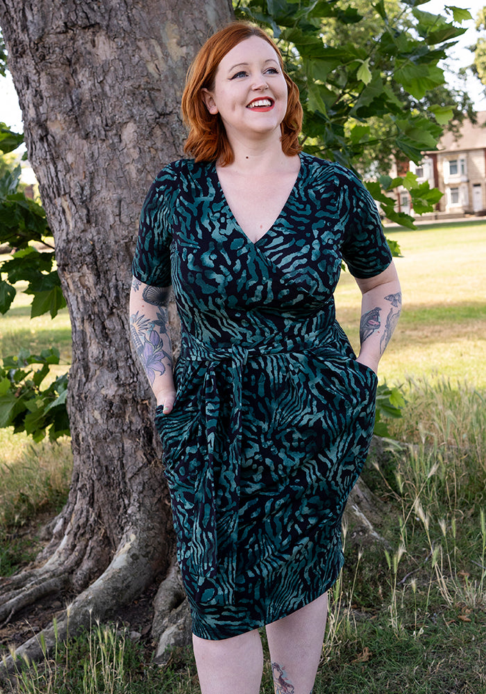 Emi Black &amp; Green Animal Print Cotton Dress